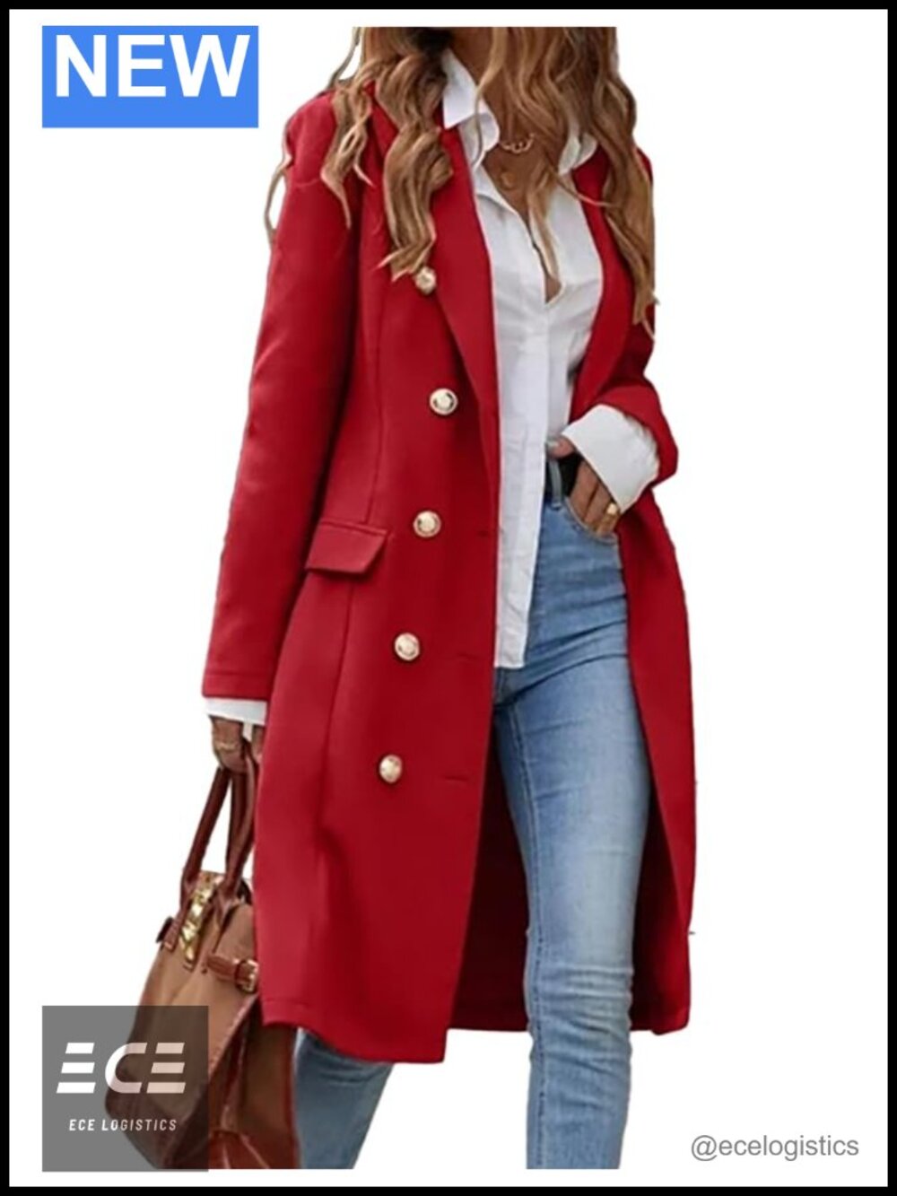 Womens Long Wool Blend Coat Double Breasted Trench Pea Coat Knee Length